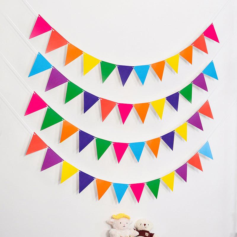 12pcs Colorful Rainbow Flags Pennant Carnival & Birthday Party Decoration Banner