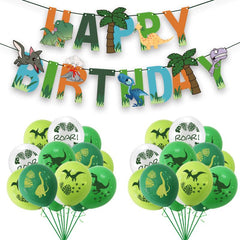 Dinosaur Latex Balloon Pull Flag Set Birthday Banner Kids Party Supplies