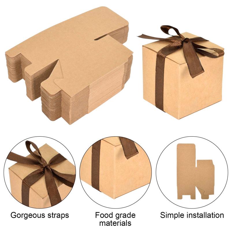 50pcs Candy Box Cardboard Mini Gift Boxes with Ribbons for Party Wedding