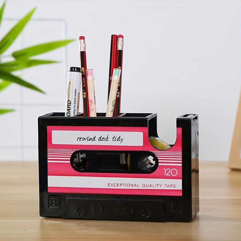 Retro Tape Shape Desktop Pen Holder Cutter Office Stationery