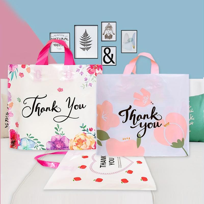 5 Colorful Flower Print Gift Bags for Parties, Shopping, Picnics