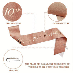10th Birthday Sash & Tiara Set - Rose Gold Crown for 10 Year Old Girls