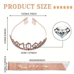 10th Birthday Sash & Tiara Set - Rose Gold Crown for 10 Year Old Girls