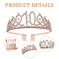 10th Birthday Sash & Tiara Set - Rose Gold Crown for 10 Year Old Girls
