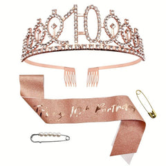 10th Birthday Sash & Tiara Set - Rose Gold Crown for 10 Year Old Girls