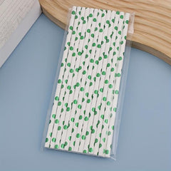 25pcs Green Polka Dot Disposable Paper Straws for Party Wedding