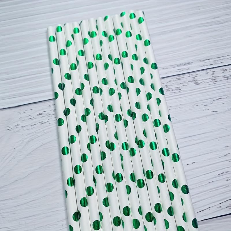 25pcs Green Polka Dot Disposable Paper Straws for Party Wedding