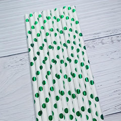 25pcs Green Polka Dot Disposable Paper Straws for Party Wedding