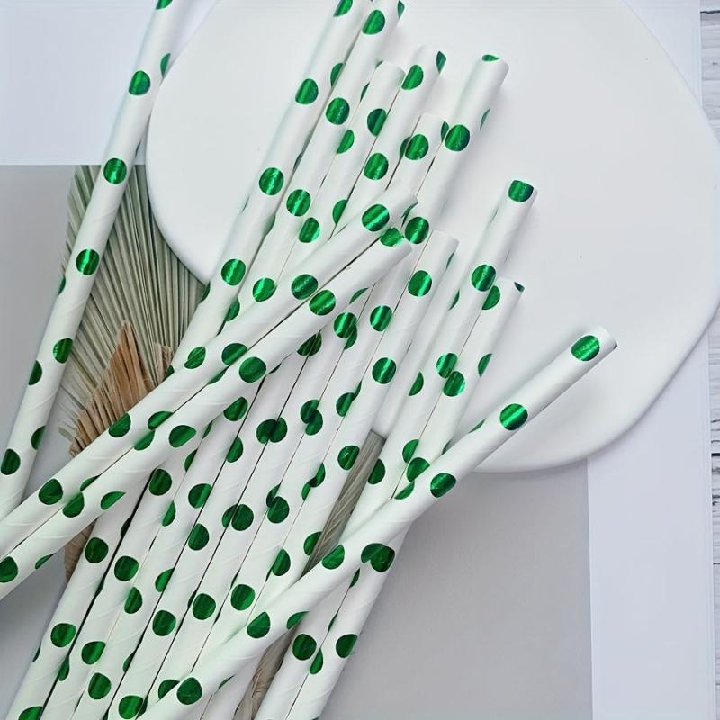 25pcs Green Polka Dot Disposable Paper Straws for Party Wedding