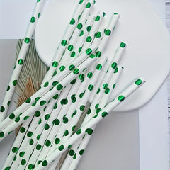 25pcs Green Polka Dot Disposable Paper Straws for Party Wedding