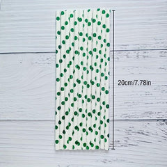 25pcs Green Polka Dot Disposable Paper Straws for Party Wedding