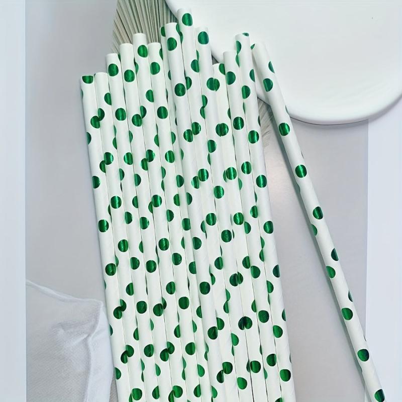 25pcs Green Polka Dot Disposable Paper Straws for Party Wedding