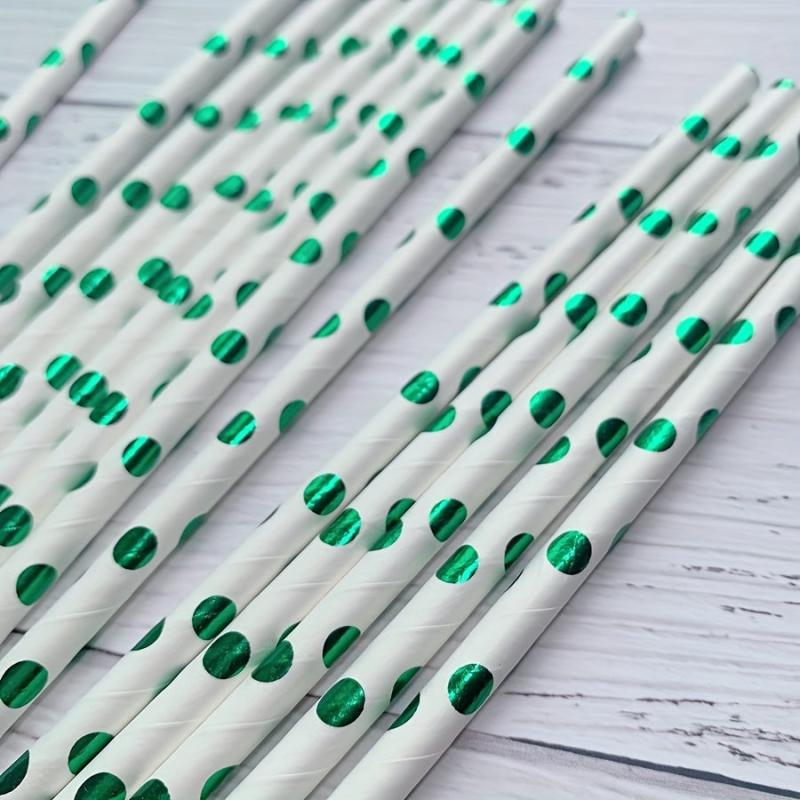 25pcs Green Polka Dot Disposable Paper Straws for Party Wedding