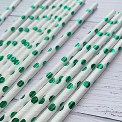 25pcs Green Polka Dot Disposable Paper Straws for Party Wedding