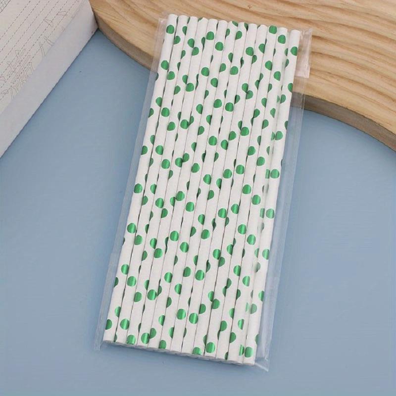 25pcs Green Polka Dot Disposable Paper Straws for Party Wedding