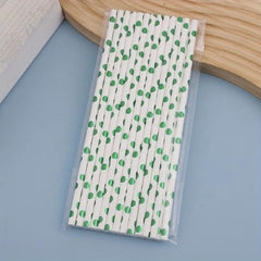 25pcs Green Polka Dot Disposable Paper Straws for Party Wedding