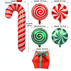 7pcs Candy Cane Swirl Foil Balloons Red Green Ribbons Birthday Party Decor