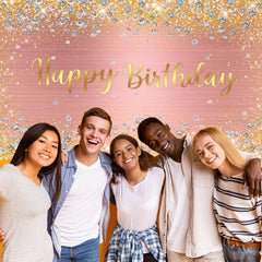 Happy Birthday Backdrop Pink Rose Golden Dot Glitter Photography Background