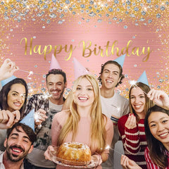 Happy Birthday Backdrop Pink Rose Golden Dot Glitter Photography Background