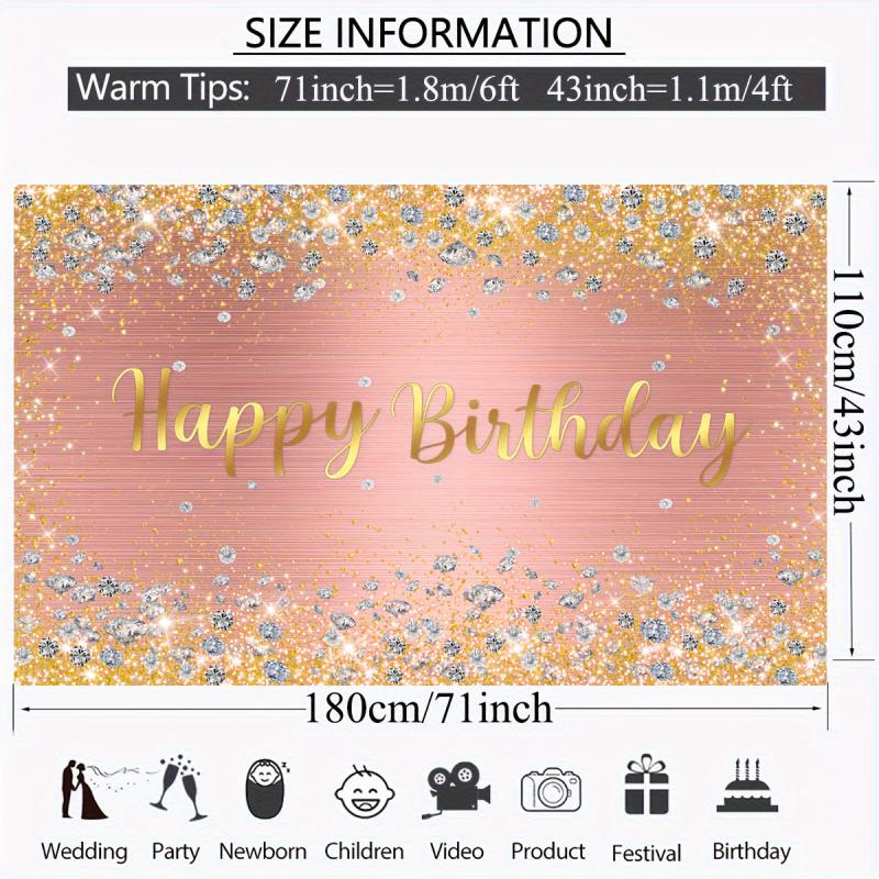 Happy Birthday Backdrop Pink Rose Golden Dot Glitter Photography Background