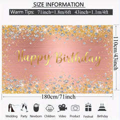 Happy Birthday Backdrop Pink Rose Golden Dot Glitter Photography Background
