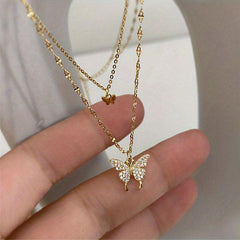 Double Layer Butterfly Necklace - Hip Hop Style