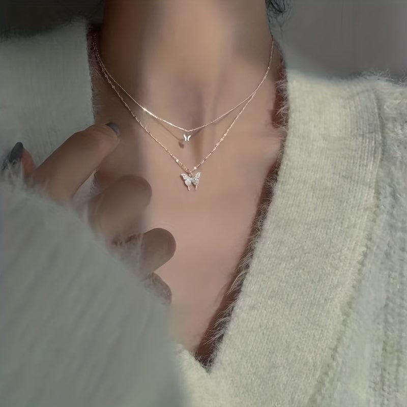 Double Layer Butterfly Necklace - Hip Hop Style