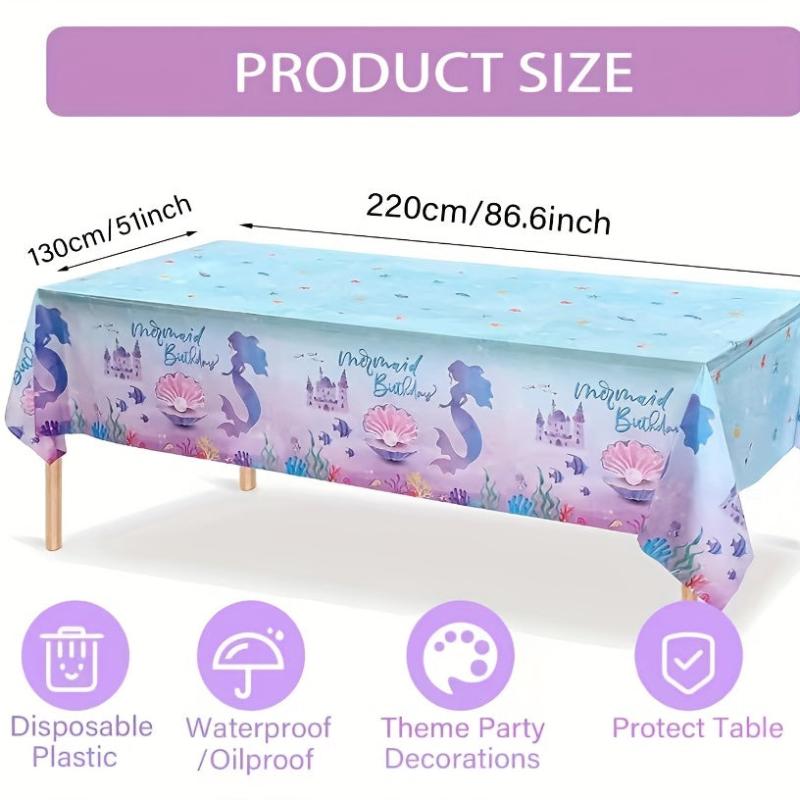 Mermaid Party Tablecloth Cartoon Decoration Supplies Waterproof