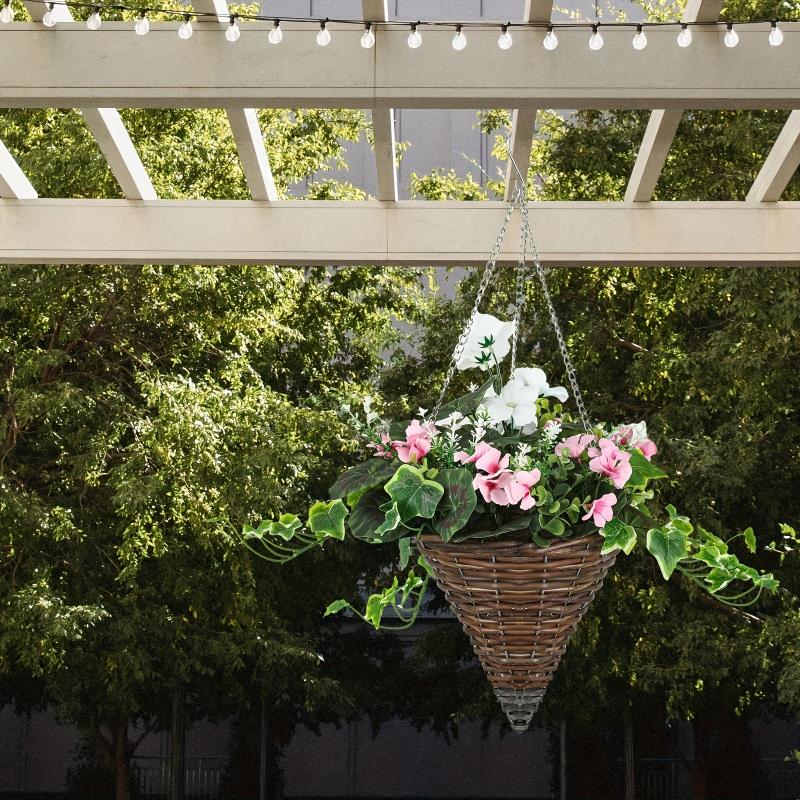 Artificial Vine Morning Glories Basket Hanging Plant Home Decor