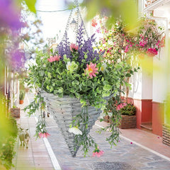 Artificial Vine Morning Glories Basket Hanging Plant Home Decor
