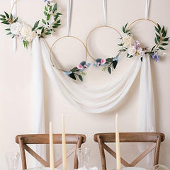 10pcs Golden Floral Ring Hoops Wooden Base Centerpieces Wedding DIY Decor