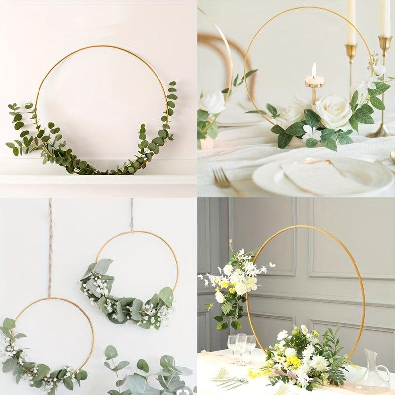 10pcs Golden Floral Ring Hoops Wooden Base Centerpieces Wedding DIY Decor