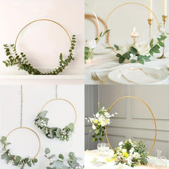 10pcs Golden Floral Ring Hoops Wooden Base Centerpieces Wedding DIY Decor
