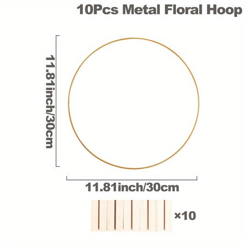 10pcs Golden Floral Ring Hoops Wooden Base Centerpieces Wedding DIY Decor