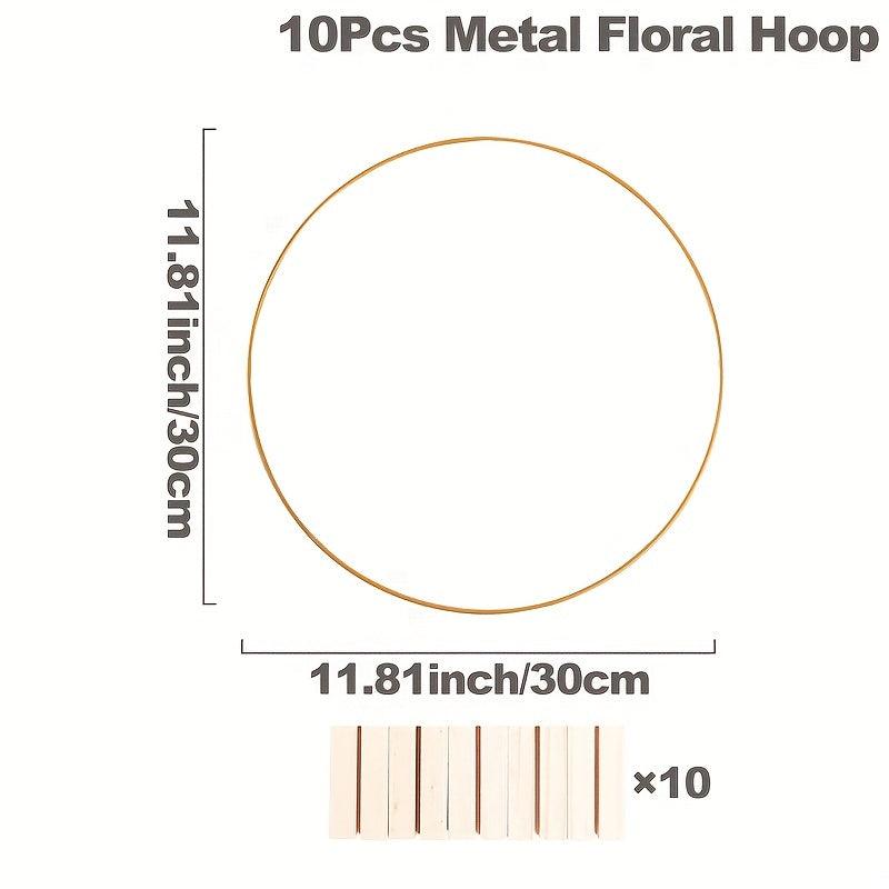 10pcs Golden Floral Ring Hoops Wooden Base Centerpieces Wedding DIY Decor