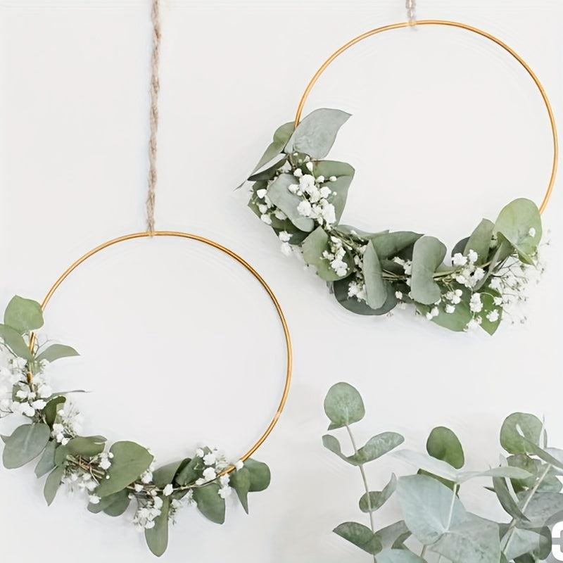 10pcs Golden Floral Ring Hoops Wooden Base Centerpieces Wedding DIY Decor