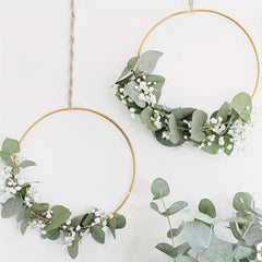 10pcs Golden Floral Ring Hoops Wooden Base Centerpieces Wedding DIY Decor
