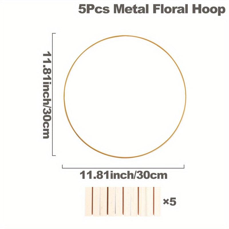10pcs Golden Floral Ring Hoops Wooden Base Centerpieces Wedding DIY Decor