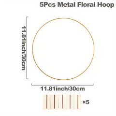 10pcs Golden Floral Ring Hoops Wooden Base Centerpieces Wedding DIY Decor