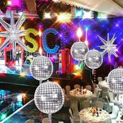 9pcs 4D Disco Ball Balloons + Star Foil Mylar Balloons - 70s 80s 90s Decor