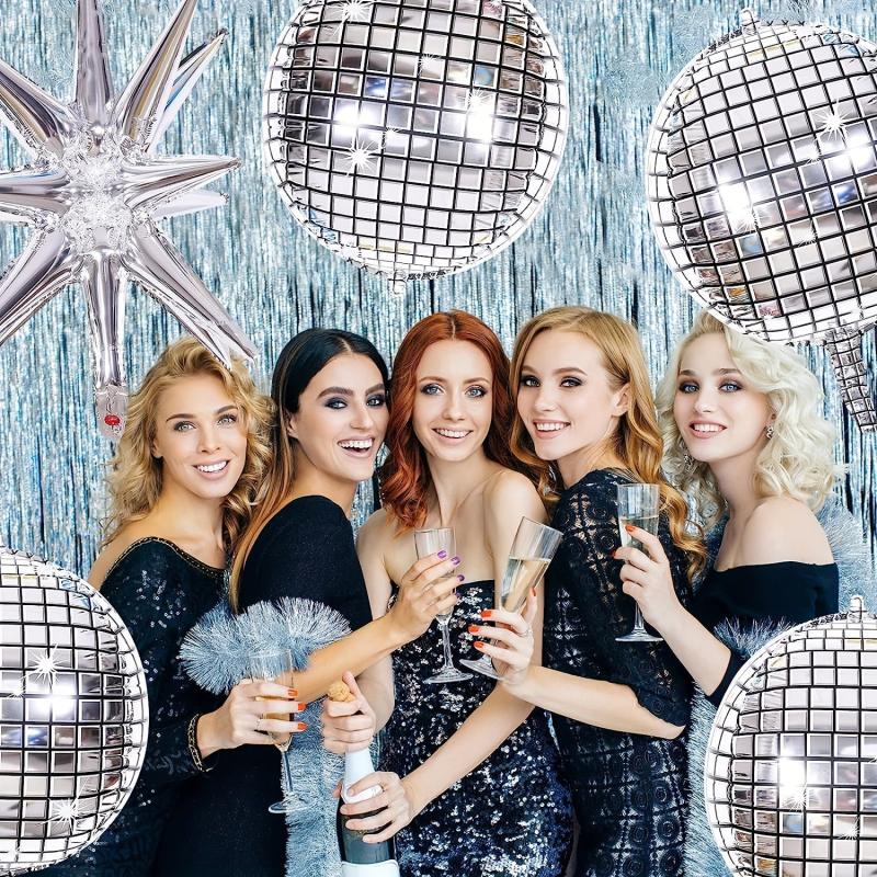 9pcs 4D Disco Ball Balloons + Star Foil Mylar Balloons - 70s 80s 90s Decor
