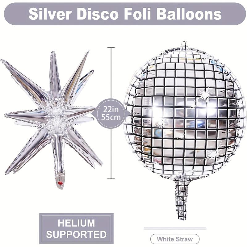9pcs 4D Disco Ball Balloons + Star Foil Mylar Balloons - 70s 80s 90s Decor