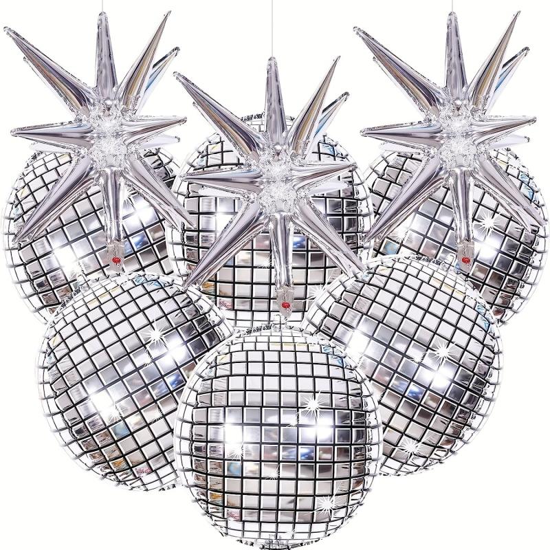 9pcs 4D Disco Ball Balloons + Star Foil Mylar Balloons - 70s 80s 90s Decor