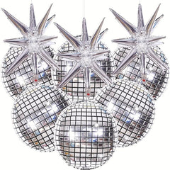 9pcs 4D Disco Ball Balloons + Star Foil Mylar Balloons - 70s 80s 90s Decor