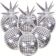 9pcs 4D Disco Ball Balloons + Star Foil Mylar Balloons - 70s 80s 90s Decor