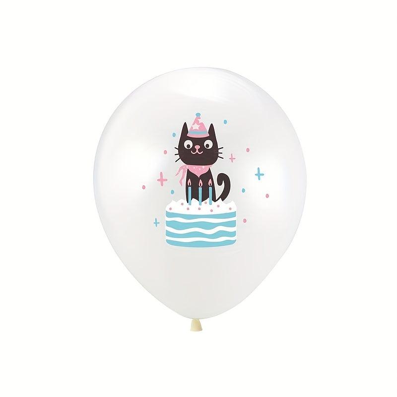 12 Cat Balloons for Birthday Party - Pet Theme Decor for Kids and Adults