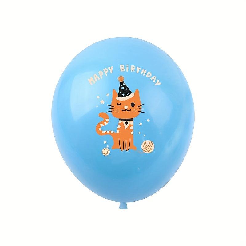 12 Cat Balloons for Birthday Party - Pet Theme Decor for Kids and Adults