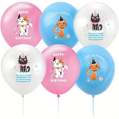 12 Cat Balloons for Birthday Party - Pet Theme Decor for Kids and Adults