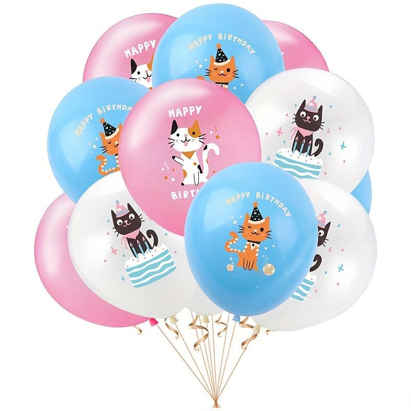 12 Cat Balloons for Birthday Party - Pet Theme Decor for Kids and Adults