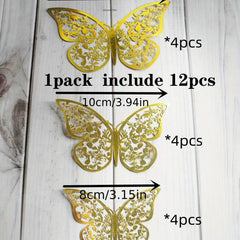 12pcs 3D Butterfly Cake Topper Wedding Birthday Decorations